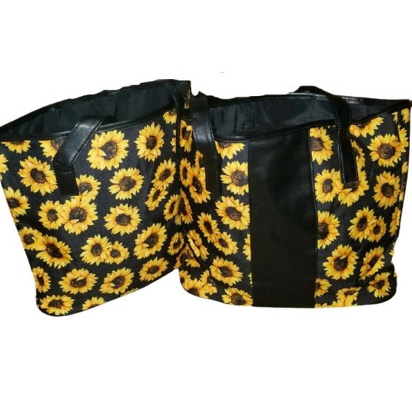 Handbags - Sunflower Print Tote Bag Black